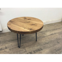 Eiche, runde Tischplatte, verleimt Ø 60cm, Stärke 3 cm mit Fase, mit Hairpin Füßen in schwarz-anthrazit, geölt 